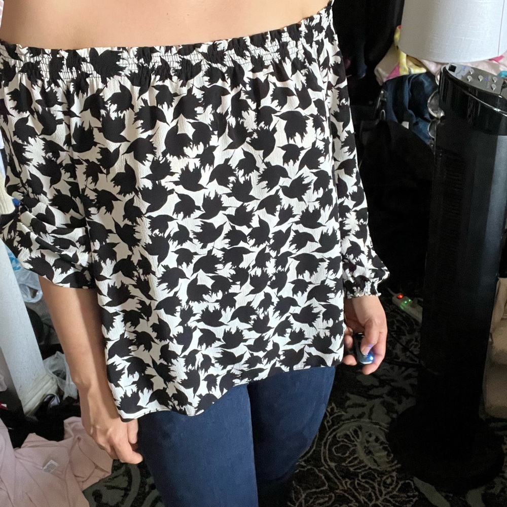 Zara dove print polyester blouse